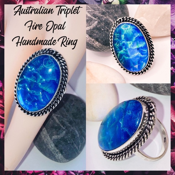 Australian Fire Opal Gemstone Chunky Handmade Ring - Picture 1 of 3